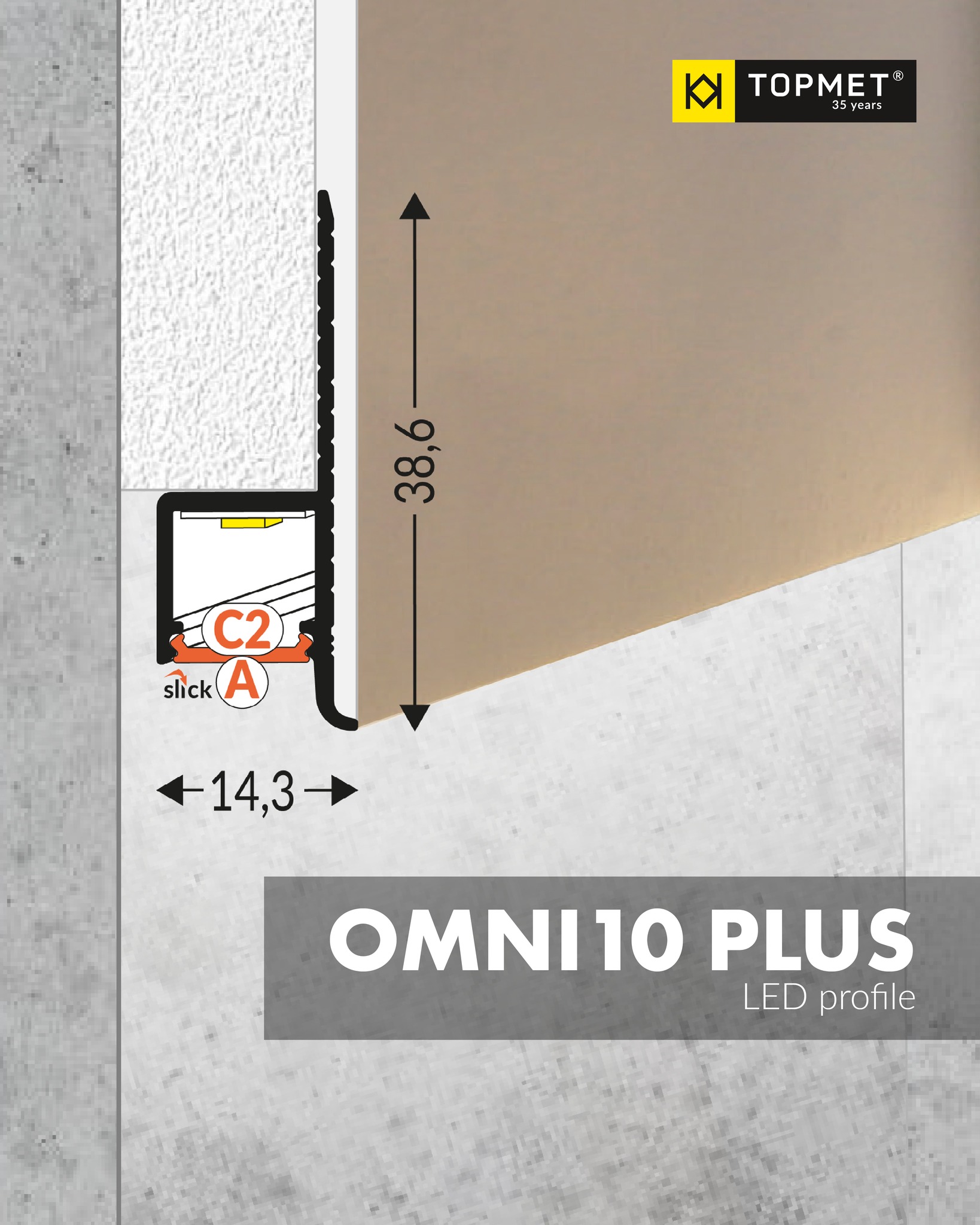 LED profil TOPMET do sádrokartonu OMNI10 PLUS, surový hliník